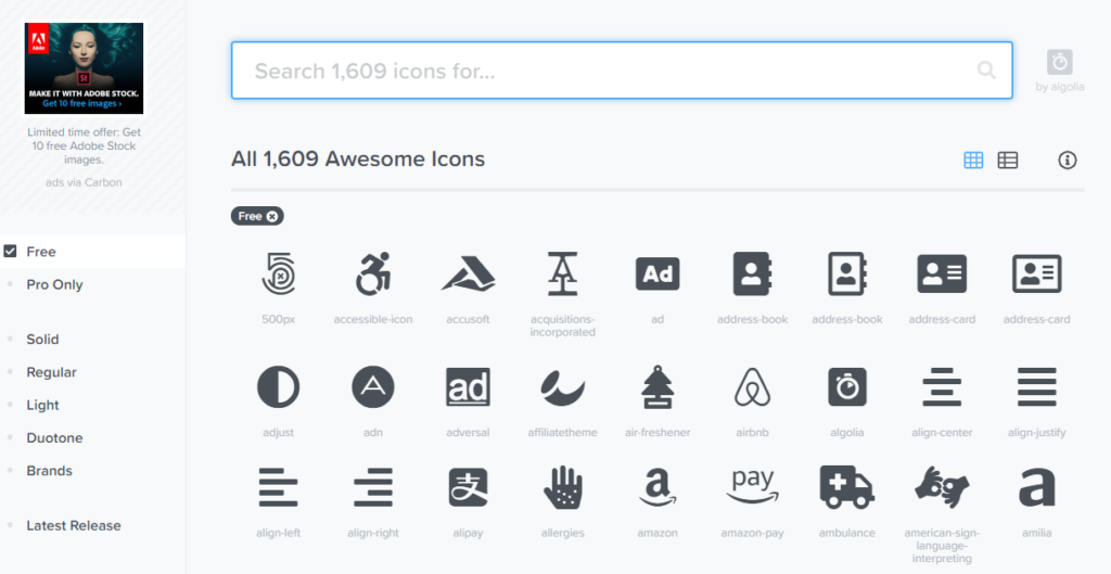 Font Awesome5のアイコンページ