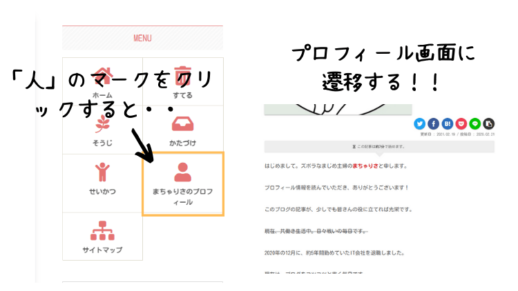 人のマークをクリックすると、プロフィール画面に遷移します。