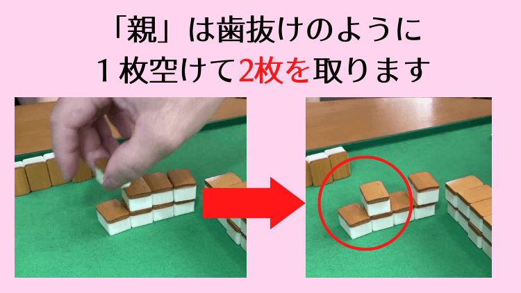 親:2枚を1つ空けてとる